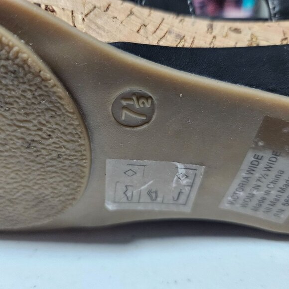 Flex Step Black Faux Leather Sandals Womens 7.5 M Strappy Sling Back Wedge Heels - Picture 12 of 14